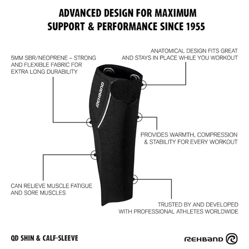 Vista 5 de Rehband Manga de pantorrilla de neopreno de 0.197 in, manga de compresión unisex para correr, fútbol, fitness, soporte de compresión de pantorrilla