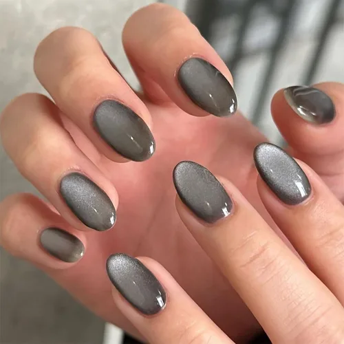 Vista 24 de Uñas postizas cortas a presión, uñas postizas de otoño con punta francesa, color marrón, cobertura completa, con diseños de remolinos marrones, uñas