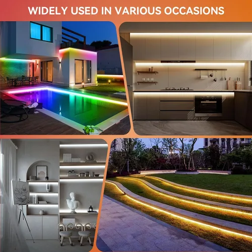 Vista 7 de Tira de luces LED RGBWW+IC de 50 pies para exteriores, IP67, impermeable, multicolor+3000K-6500K 24V luces LED con control remoto y aplicación