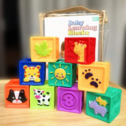 Vista 2 de Kingtree Bloques para bebés, 9 piezas de bloques de construcción suaves para bebés de más de 6 meses, juego de bloques educativos de dentición