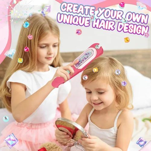 Vista 2 de Aooess Kit de Herramientas de Peinado con Gemas para el Cabello para Niñas: Estampador de Gemas para el Cabello, 24 Diamantes de Imitación