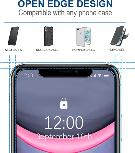 Vista 4 de Arae Protector de pantalla para iPhone Xr/iPhone 11, vidrio templado HD, antiarañazos, funciona con la mayoría de las fundas, 6.1 pulgadas, paquete