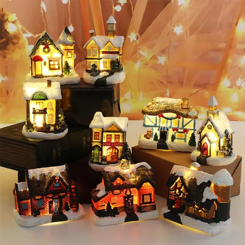 Vista 2 de Ochine Casa con luz de pueblo navideño, decoración navideña con luz LED, material de resina, edificios coleccionables de vacaciones