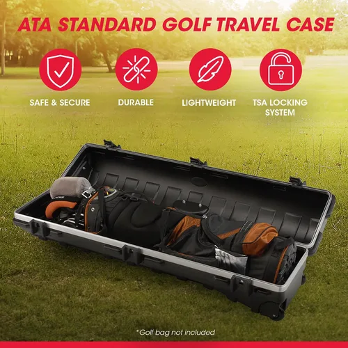 Vista 3 de SKB Staff ATA Hard Shell Plastic Golf Travel Case for Cart Bags with 2 Wheels - Heavy-Duty Rolling Club and Driver Carrier for Airline Transport