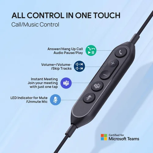Vista 4 de Yealink UH42 USB-C/A Mono Auriculares con Micrófono para Computadora PC, Auriculares con Cable Certificados Equipos, Micrófono con Cancelación