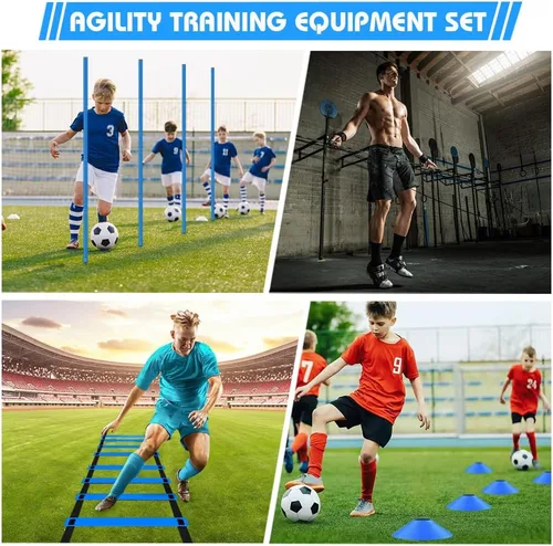 Vista 5 de HOTOOLME Equipo de entrenamiento de agilidad, equipo de entrenamiento de fútbol incluye 6 postes de agilidad, escalera de agilidad, 10 conos
