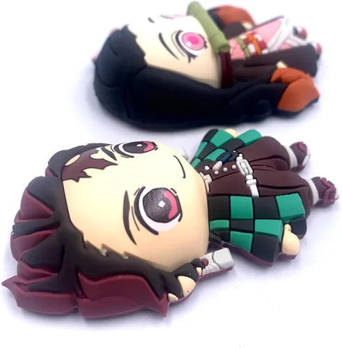 Vista 4 de Kimetsu no Yaiba Demon Slayer Tanjiro Kamado y Nezuko Kamado – Juego de 2 imanes de espuma 3D Demon Slayer – Paquete de imanes de manga de anime