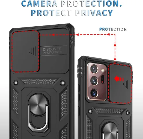 Vista 4 de Funda para Samsung Galaxy Note 20 Ultra 5G con ranura para tarjetero de cámara deslizante, grado militar, resistente, a prueba de golpes, funda