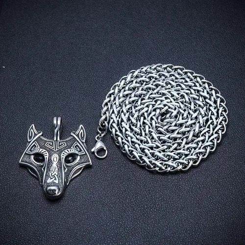 Vista 4 de BAVIPOWER Viking Fenrir - Collar con colgante de amuleto de cabeza de lobo para hombres y mujeres, collar escandinavo nórdico de acero inoxidable
