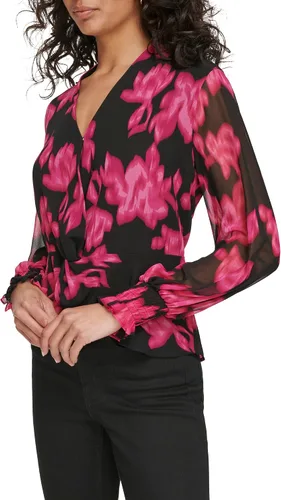 Vista 3 de Calvin Klein Blusa estampada con cuello en V para mujer