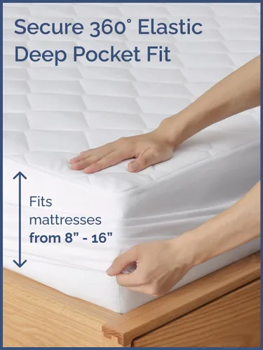 Vista 4 de Protector de colchón acolchado tamaño individual - Blanco Elastic Fitted Mattress Topper & Cover, Breathable, Soft, Low Profile Top Cover with