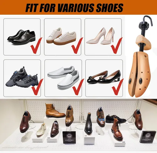 Vista 6 de Hoteelee Pair of Wooden Shoe Stretcher Stretches,Shoe Trees for Men Women Wide Feet Adjust Length & Width Wooden Shoe Expander Shaper for men's