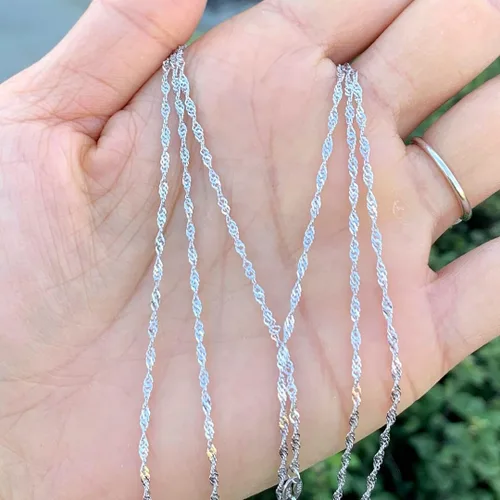 Vista 2 de Adabele Solid 925 Sterling Silver White Gold Diamond Cut Singapore Chain Link Necklace 1.4mm Strong Tarnish Resistant Hypoallergenic Nickel Free