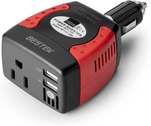 Vista 6 de BESTEK Inversor de corriente de 150 W, convertidor de voltaje de 12 V a 110 V, cargador de coche, adaptador de corriente con puertos de carga USB