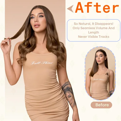 Vista 87 de Full Shine - Extensiones de cabello humano con cinta, mezcla de rubio hongo # 8 castaño ceniza resaltado 60 rubio ceniza