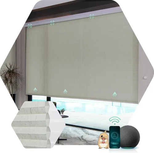 Vista 9 de Yoolax Persianas Celulares Motorizadas Compatibles con Alexa, Persianas Motorizadas Blackout Inteligentes de Panal para Ventanas, Persianas