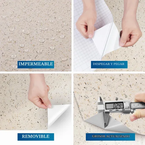 Vista 7 de FunStick 24"x200" Glossy Beige Granite Countertop Contact Paper Beige Terrazzo Wallpaper Peel and Stick Countertops Waterproof Self Adhesive Granite