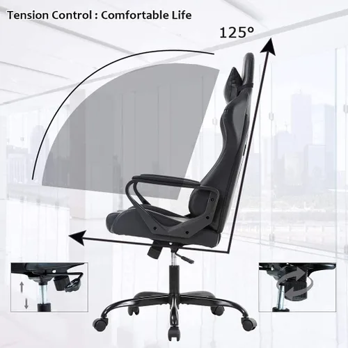 Vista 5 de Silla de juegos, silla de oficina, silla de computadora, silla de carreras ergonómica para videojuegos para niños, adolescentes y adultos, silla