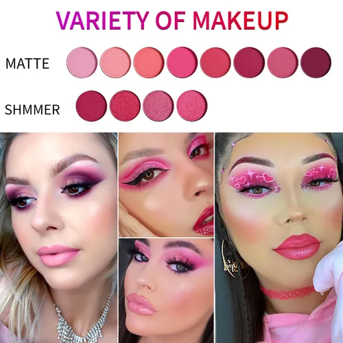 Vista 5 de Paleta de sombra de ojos rosa, 12 colores melocotón, mate y brillante, altamente pigmentada, rosa, mini paleta de sombra de ojos, cálida y natural