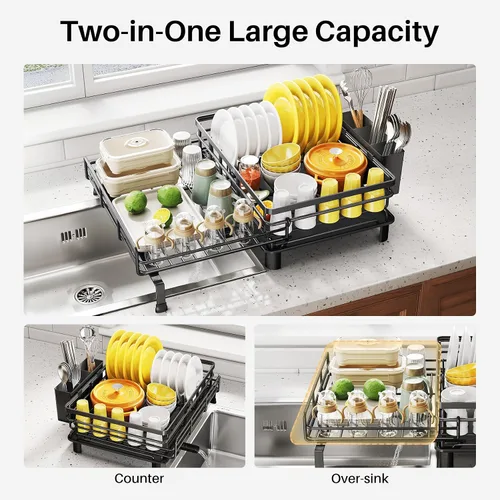 Vista 2 de Escurridor extensible para encimera de cocina, acero inoxidable, color negro