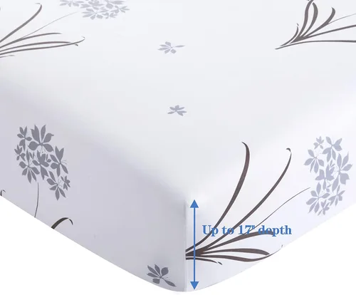 Vista 5 de Marina Decoration Juego de sábanas de 4 piezas ultra suave y sedosa con bolsillo profundo con estampado rico de rayón derivado de bambú para todas