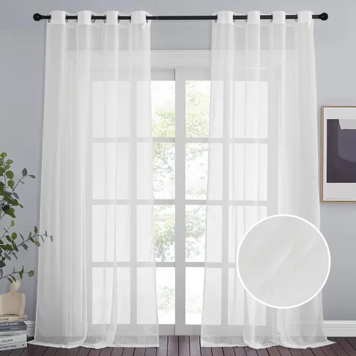 Vista 14 de NICETOWN Cortinas traslúcidas trituradas de 63 pulgadas de largo, con ojales, cortinas traslúcidas de gasa arrugada, cortinas ligeras y aireadas