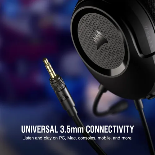 Vista 3 de Corsair HS35 v2 Auriculares con cable para juegos multiplataforma – Micrófono omnidireccional flexible – Conexión universal de 3.5mm – PC, Mac, PS5