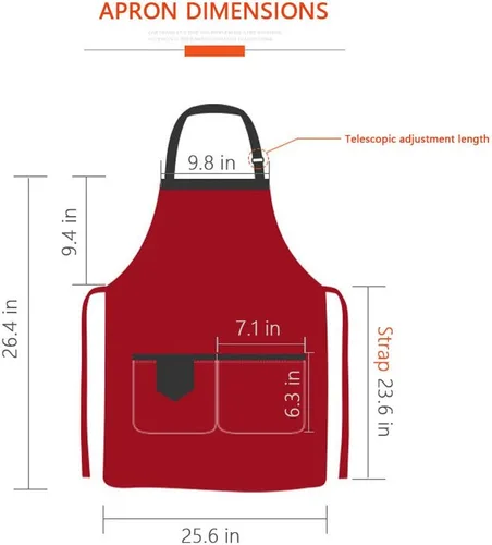 Vista 4 de Delantal de cocina ajustable con 2 bolsillos para mujeres y hombres (rojo-negro)