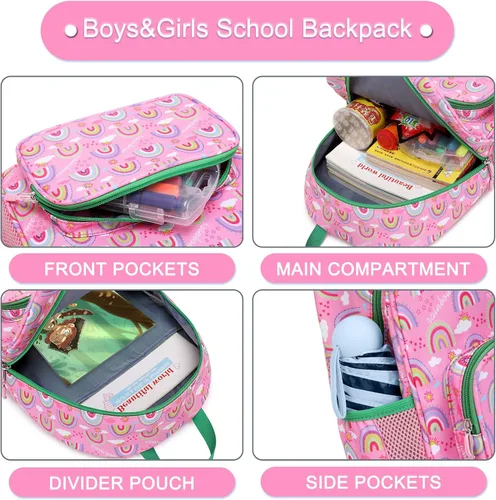 Vista 5 de BUG Mochila infantil para niñas y niños, Arco iris rosado, Mochilas tipo mochila