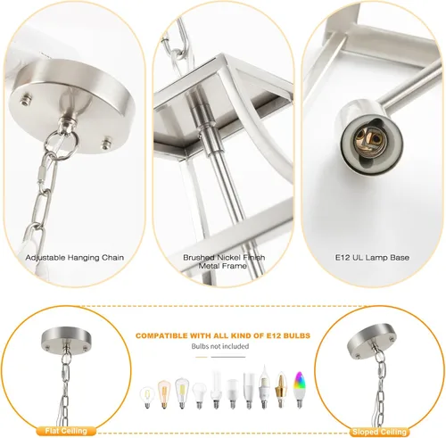 Vista 3 de foucasal Lámpara Colgante de Linterna Níquel Cepillado Accesorios de Lámpara Colgante de 3 Luces Accesorio de Luz de Linterna, 9.4" Iluminación