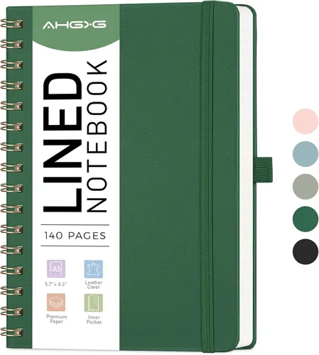 Vista 20 de AHGXG Cuaderno de espiral rayado de 8.5 x 11 pulgadas, cuadernos grandes A4 para mujeres y hombres, cuaderno de cuero de tapa dura con rayas