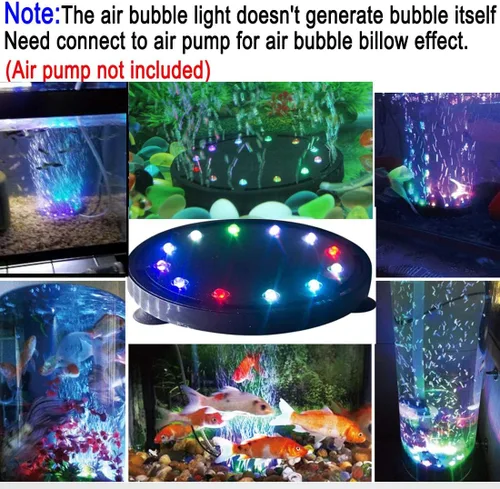Vista 5 de 5 pulgadas 12 LED acuario burbuja luz aire piedra, tanque de peces LED burbuja bomba de aire sumergible bomba de aire lámpara de piedra burbuja