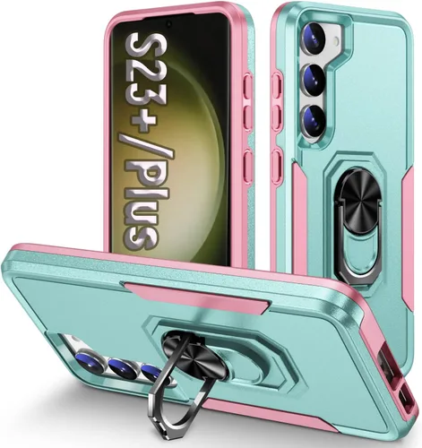 Vista 22 de Funda protectora diseñada para Galaxy S23 con soporte, a prueba de caídas militares, a prueba de golpes, a prueba de polvo, para Samsung S23, rosa