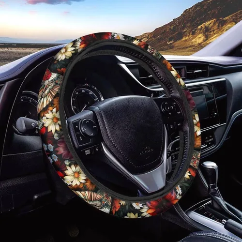 Vista 43 de FOR U DESIGNS Funda de volante con estampado de alpaca, antideslizante, suave, ajuste universal, protector de volante de automóvil de 15 pulgadas