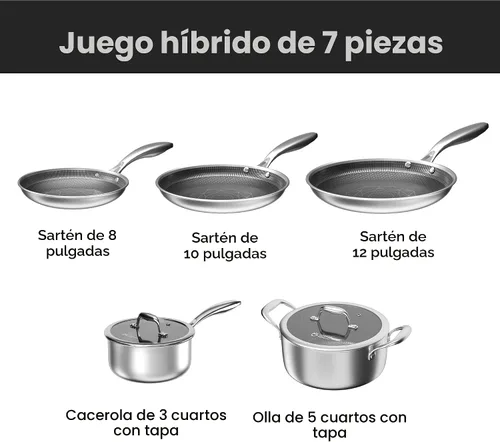 Vista 6 de COOKER KING Juego de utensilios de cocina de acero inoxidable, juego de ollas y sartenes antiadherentes, utensilios de cocina de cerámica híbrida