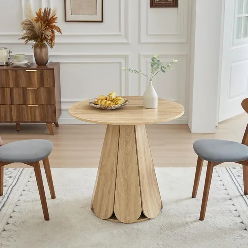 Vista 5 de Mesa de comedor redonda pequeña de 31.5 pulgadas, mesa de cocina moderna para 2 a 4 personas, mesas de comedor redondas de madera de granja con base