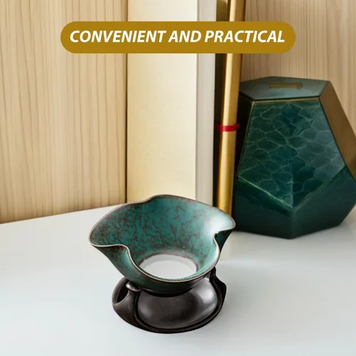 Vista 9 de CALLARON Infusor de té de cerámica, filtro de té de porcelana de hojas sueltas, filtro de té Kungfu con soporte, filtro de café, infusor de té