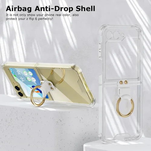 Vista 6 de Funda transparente para Samsung Galaxy Z Flip 6 con anillo, anticaídas a prueba de golpes para Z Flip 6 5G 2024