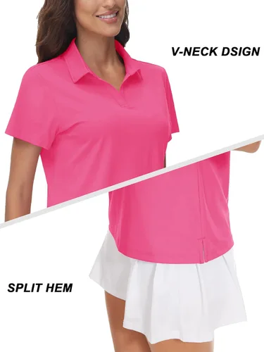Vista 4 de TACVASEN Polo de manga corta con cuello en V para mujer, con protección solar UPF 50+, secado rápido, para golf