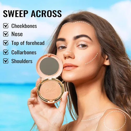 Vista 7 de Oulac Shimmer Bronzer - Maquillaje facial en polvo con espejo, aspecto bronceador natural SunKissed, bronceador crema altamente pigmentado, brillo