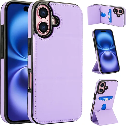 Vista 112 de Dteck Funda para iPhone 16 de 6.1 pulgadas 2024, funda de piel sintética con cierre de botón magnético, ranuras para tarjetas de crédito, función