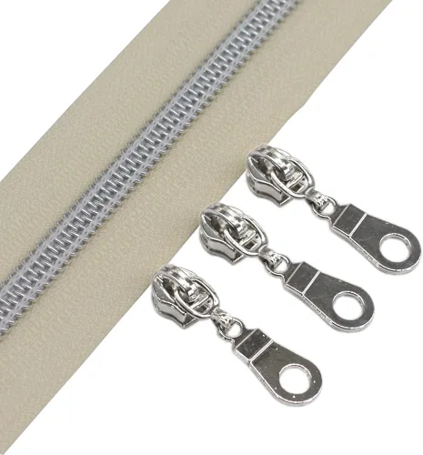 Vista 5 de YaHoGa #5 Cremalleras metálicas de nailon color latón antiguo de The Yard Bulk Cinta beige de 10 yardas con 25 unidades de tiradores para costura