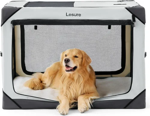 Vista 15 de Lesure Jaula Plegable para Perros - Perrera de Viaje Portátil para Perros Medianos, Jaula para Mascotas de 4 Puertas con Ventanas de Malla