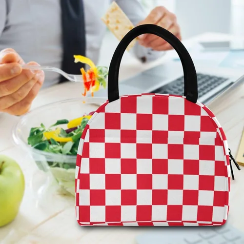 Vista 6 de Buffalo Plaid Check White Red Adjustable Insulated Lunch Cooler Bag Lunch Box for Boys for Camping bolsos termicos para mujer