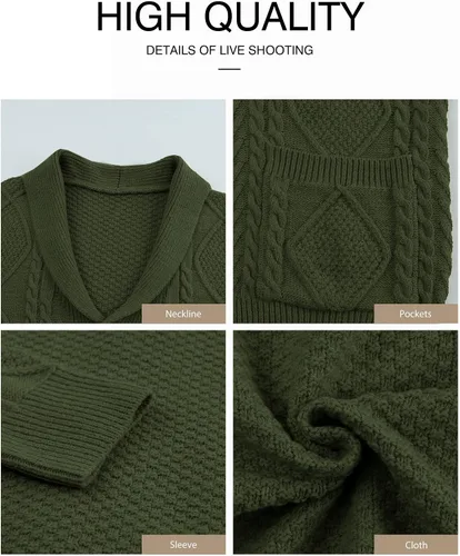 Vista 5 de JMIERR Suéter casual de manga larga con cuello de chal y botones para hombre con bolsillos