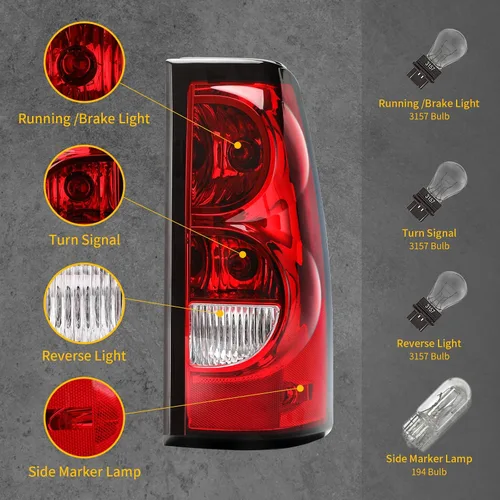 Vista 3 de Ensamble de luz trasera Tektend compatible con Chevy Silverado 1500 2500 3500 de 2003 2004 2005 2006, lámparas de freno traseras