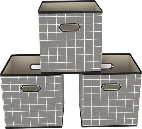 Vista 53 de Yunkeeeper - Contenedores de almacenamiento, cubos organizadores de tela con asa, cubos plegables para almacenamiento de tela o accesorios, 11 x 11