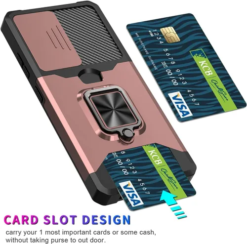 Vista 5 de Funda para iPhone 14 Pro con protector de pantalla, soporte para tarjetas, soporte para soporte, resistente, delgada, a prueba de golpes, híbrida