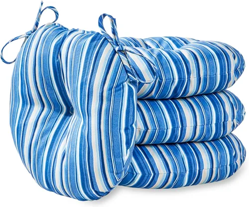 Vista 64 de Greendale Home Fashions Cojín redondo para asiento bistro de 15 pulgadas, 2 unidades (paquete de 1), Adobe Stripe