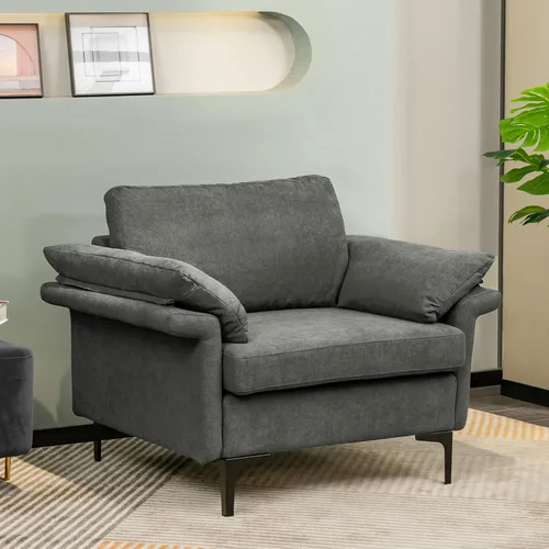 Vista 4 de Giantex Juego de 2 sofás individuales, silla decorativa, con cómodo cojín de 5 pulgadas, reposabrazos con cremallera, patas de acero, sillón de sala